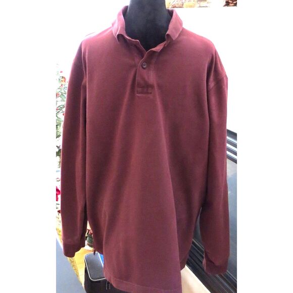 Eddie Bauer Men's Field Pro Long Sleeve Rugby Polo  L  Burgundy - Picture 3 of 4